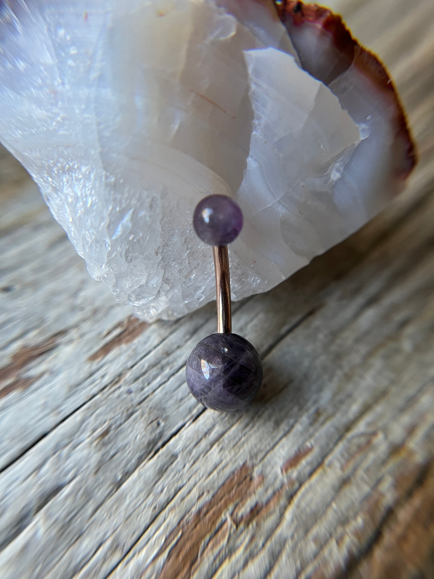 Pick Your Finish Color Amethyst Natural Stone 14G Curved Barbell