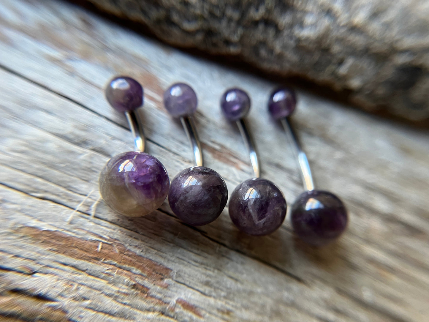 Amethyst Natural Stone 14G Surgical Steel Curved Barbell