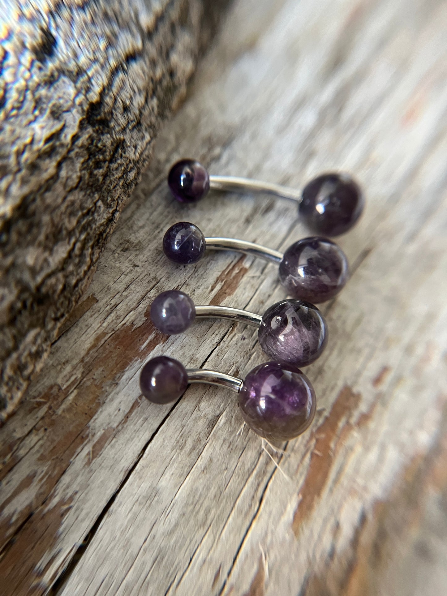 Amethyst Natural Stone 14G Implant-Grade Titanium Curved Barbell