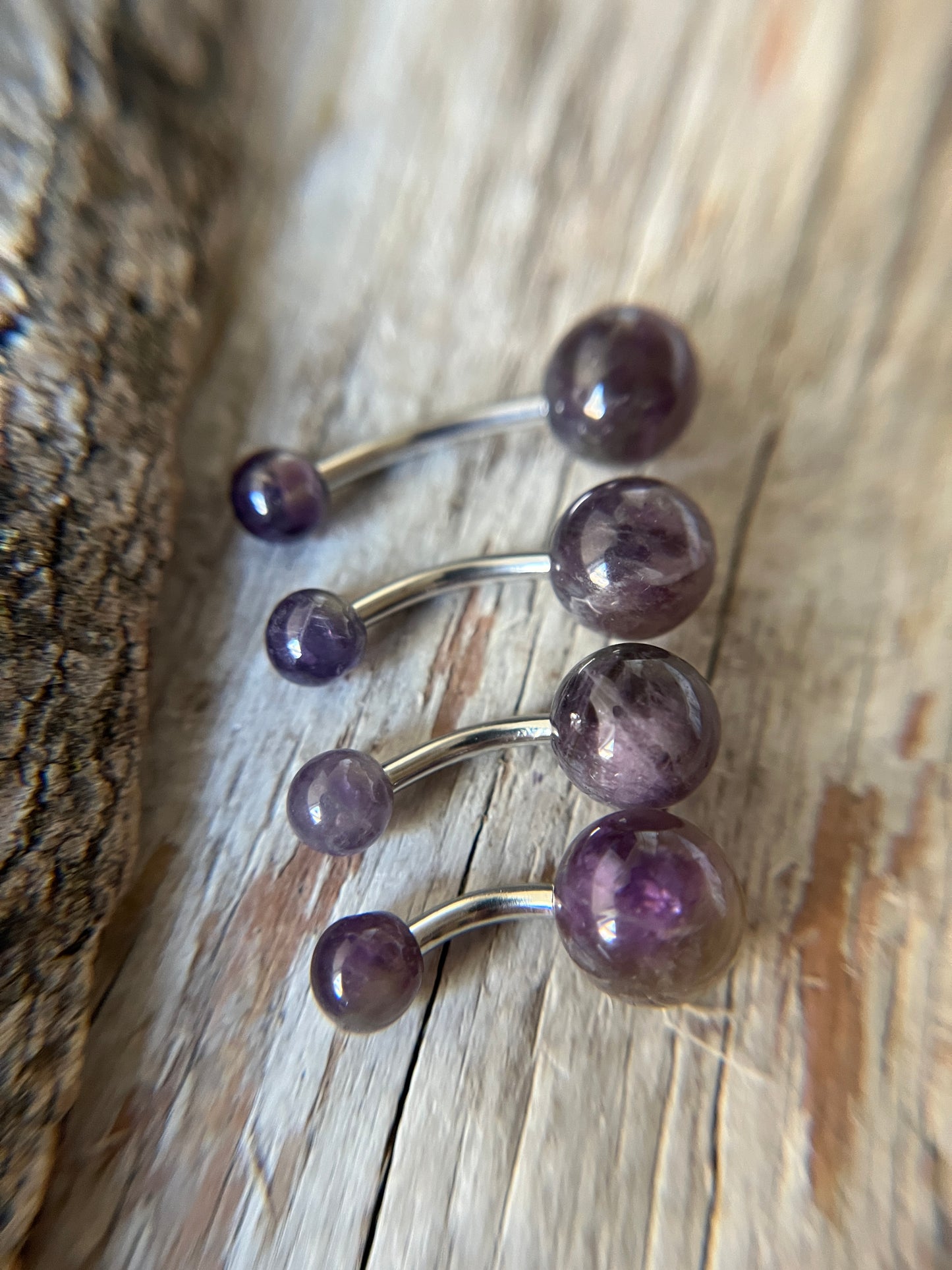 Amethyst Natural Stone 14G Implant-Grade Titanium Curved Barbell