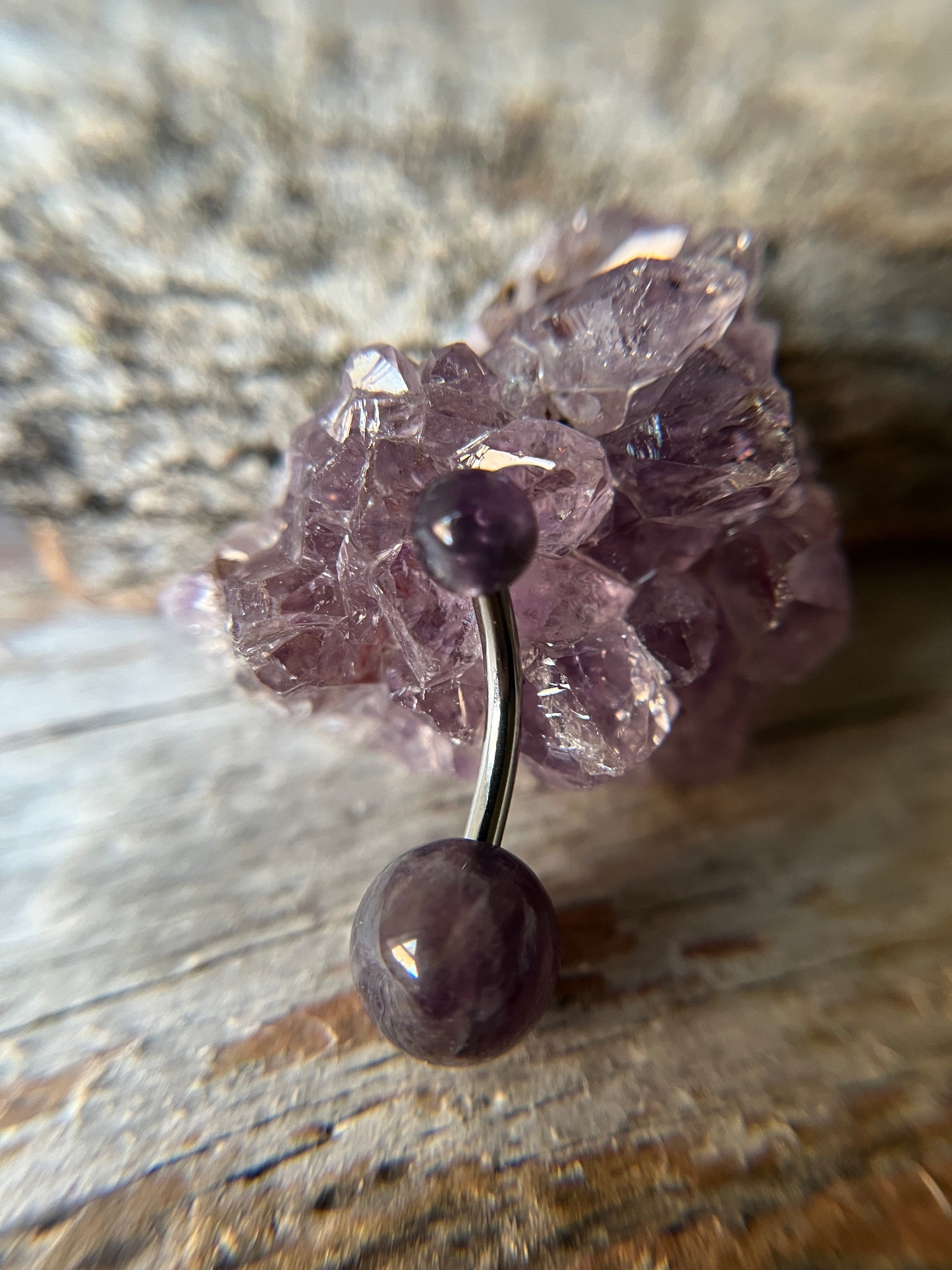 Amethyst Natural Stone 14G Implant-Grade Titanium Curved Barbell