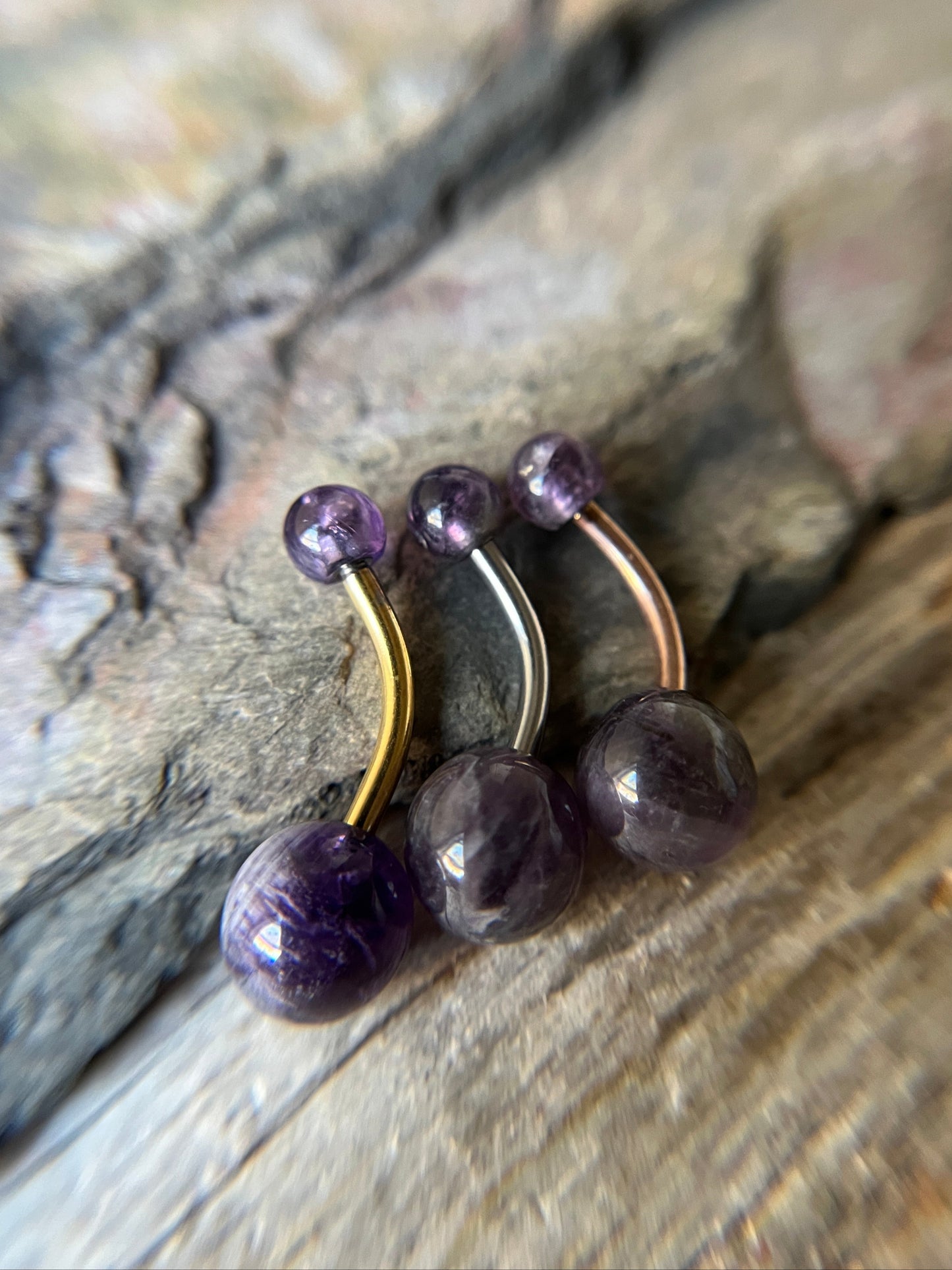 Pick Your Finish Color Amethyst Natural Stone 14G Curved Barbell