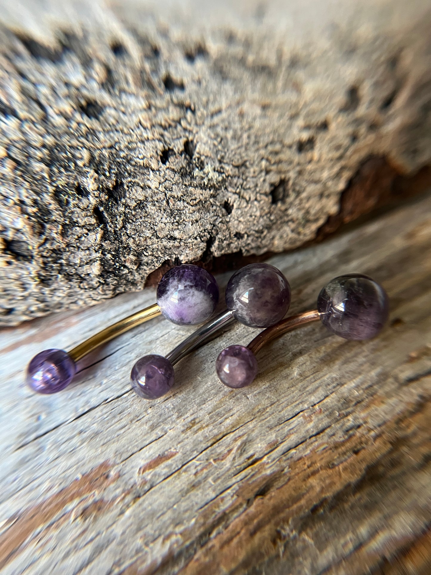 Pick Your Finish Color Amethyst Natural Stone 14G Curved Barbell