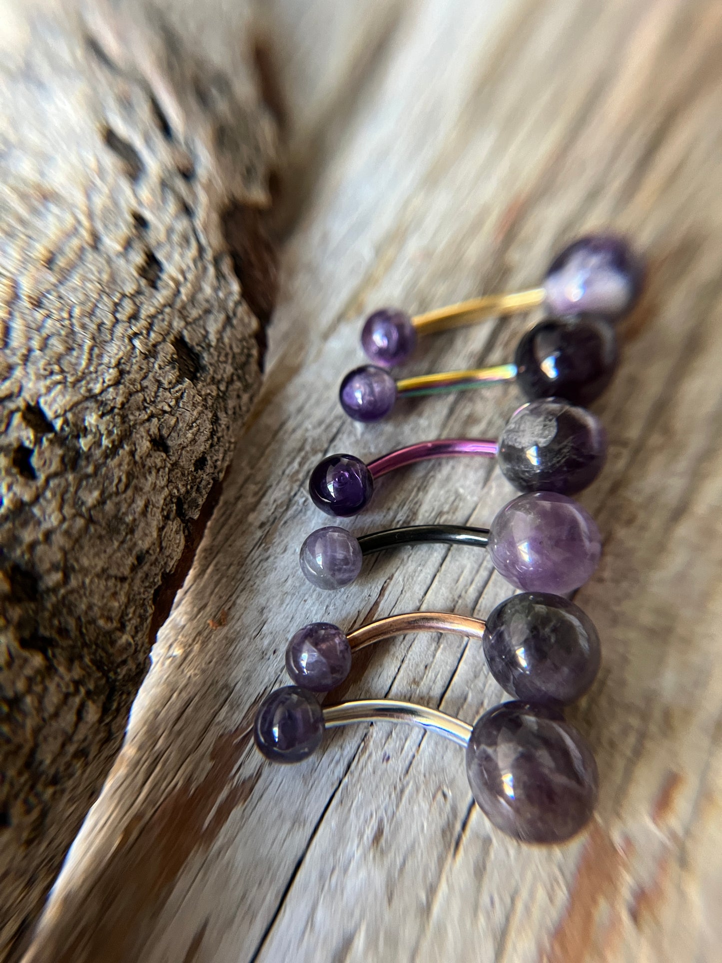 Pick Your Finish Color Amethyst Natural Stone 14G Curved Barbell