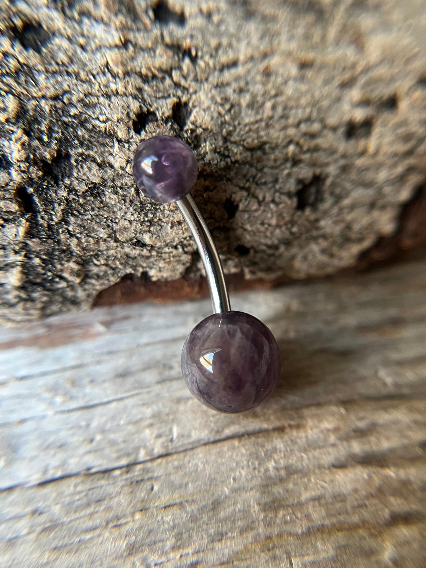 Amethyst Natural Stone 14G Implant-Grade Titanium Curved Barbell