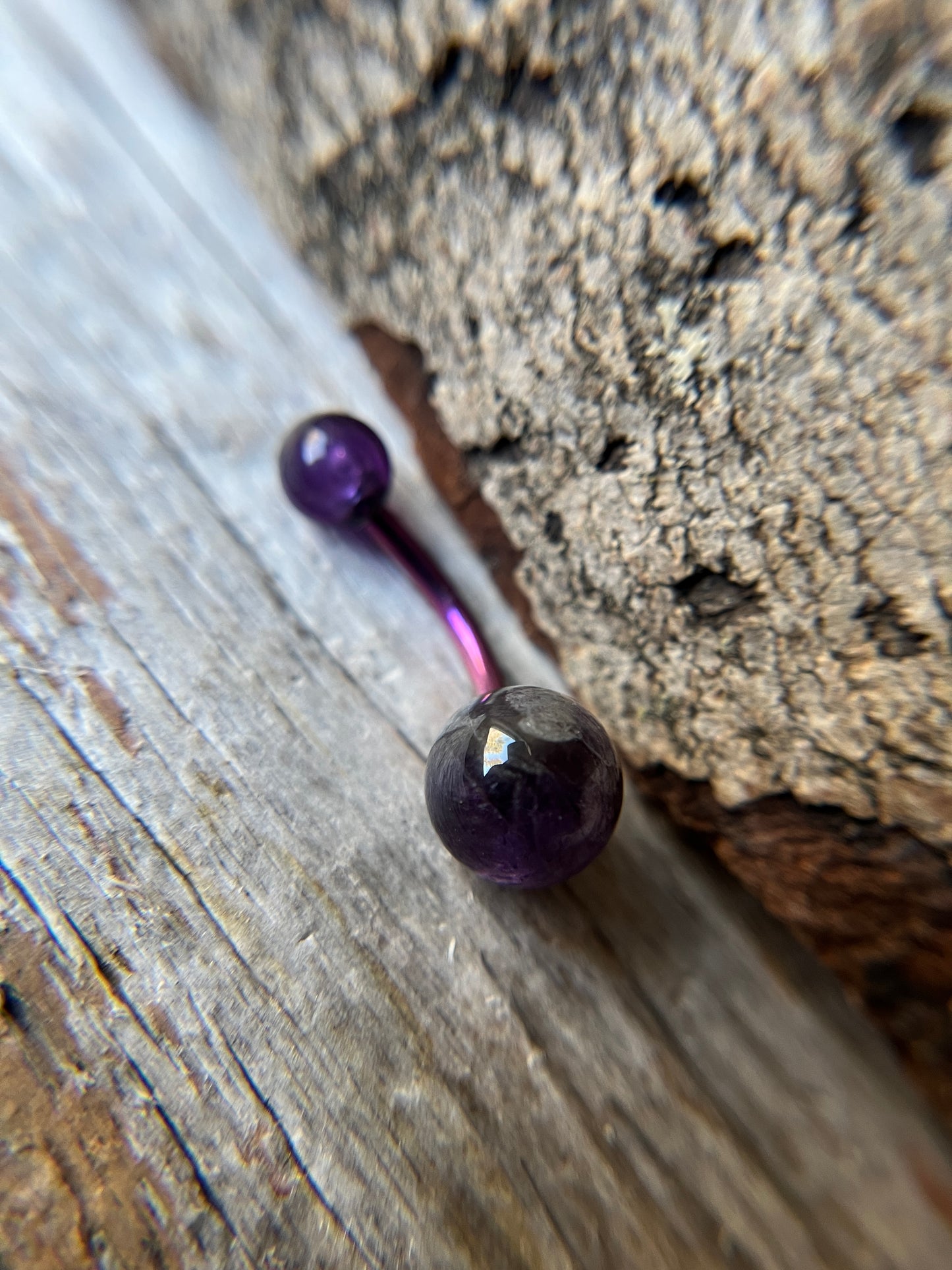 Pick Your Finish Color Amethyst Natural Stone 14G Curved Barbell