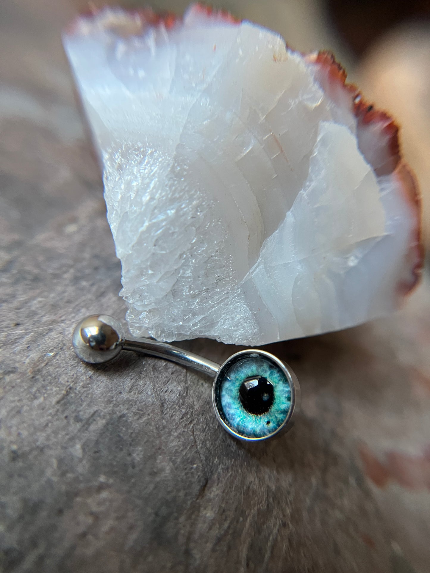 Blue Eyeball Glass Cabochon Belly Ring