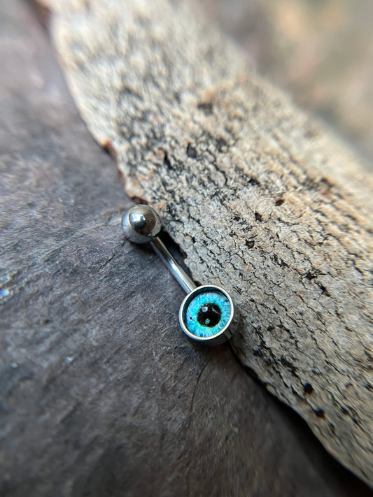 Blue Eyeball Glass Cabochon Belly Ring