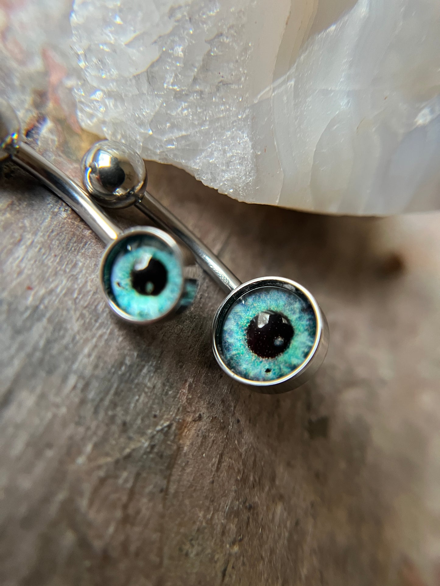 Blue Eyeball Glass Cabochon Belly Ring