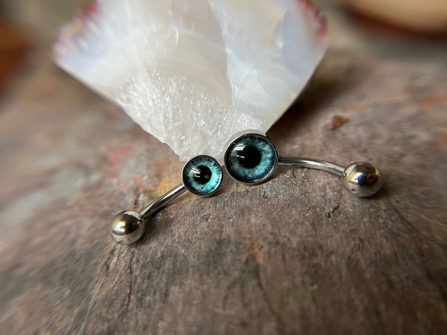 Blue Eyeball Glass Cabochon Belly Ring