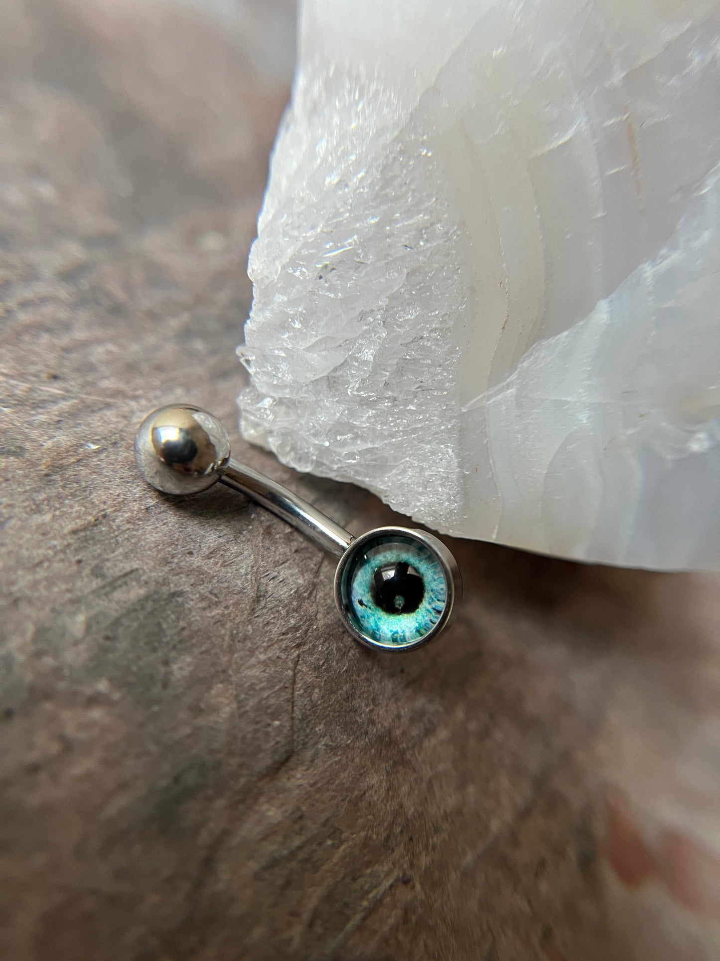 Blue Eyeball Glass Cabochon Belly Ring