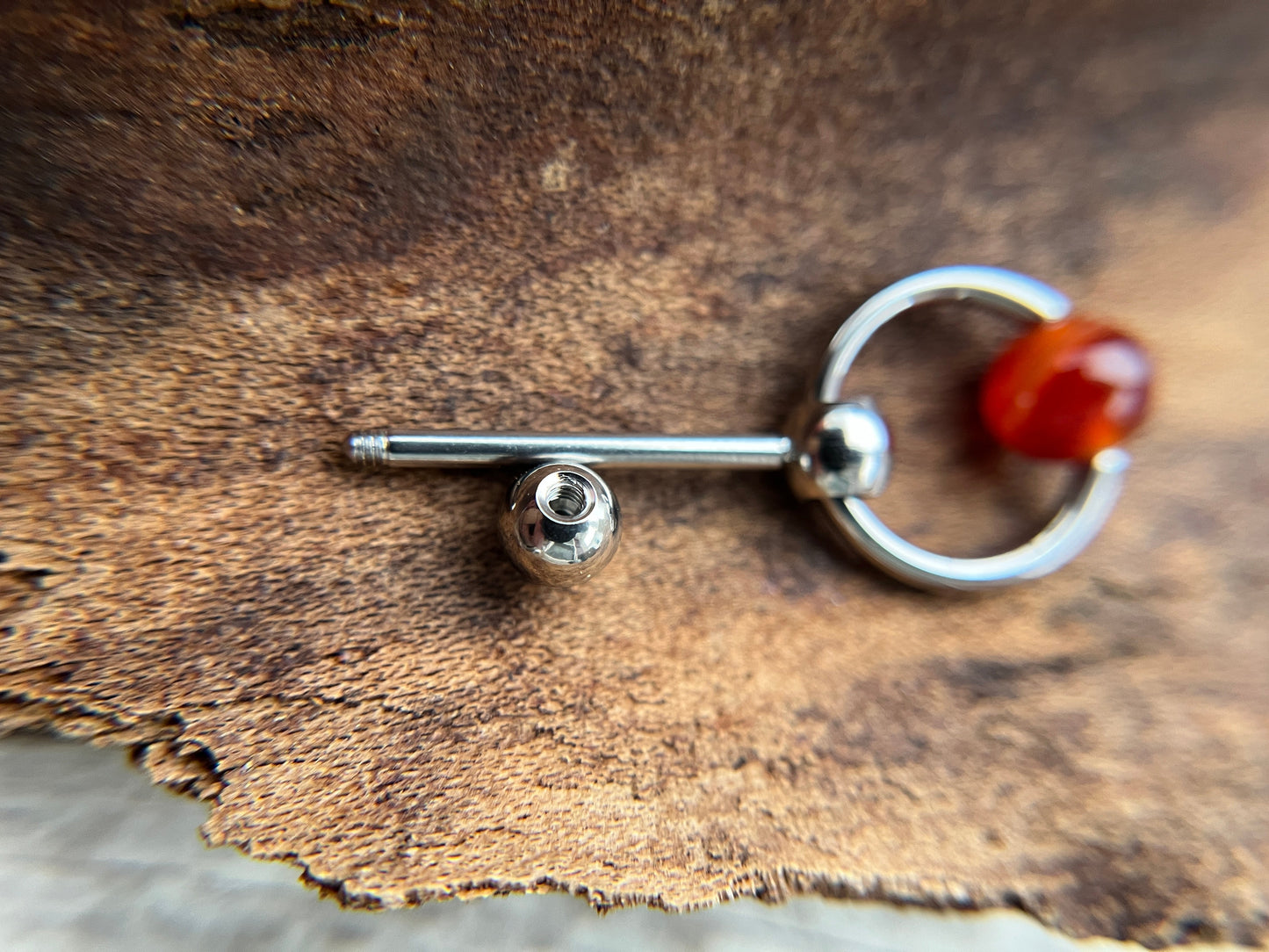 Carnelian Natural Stone Slave Knocker Tongue Barbell