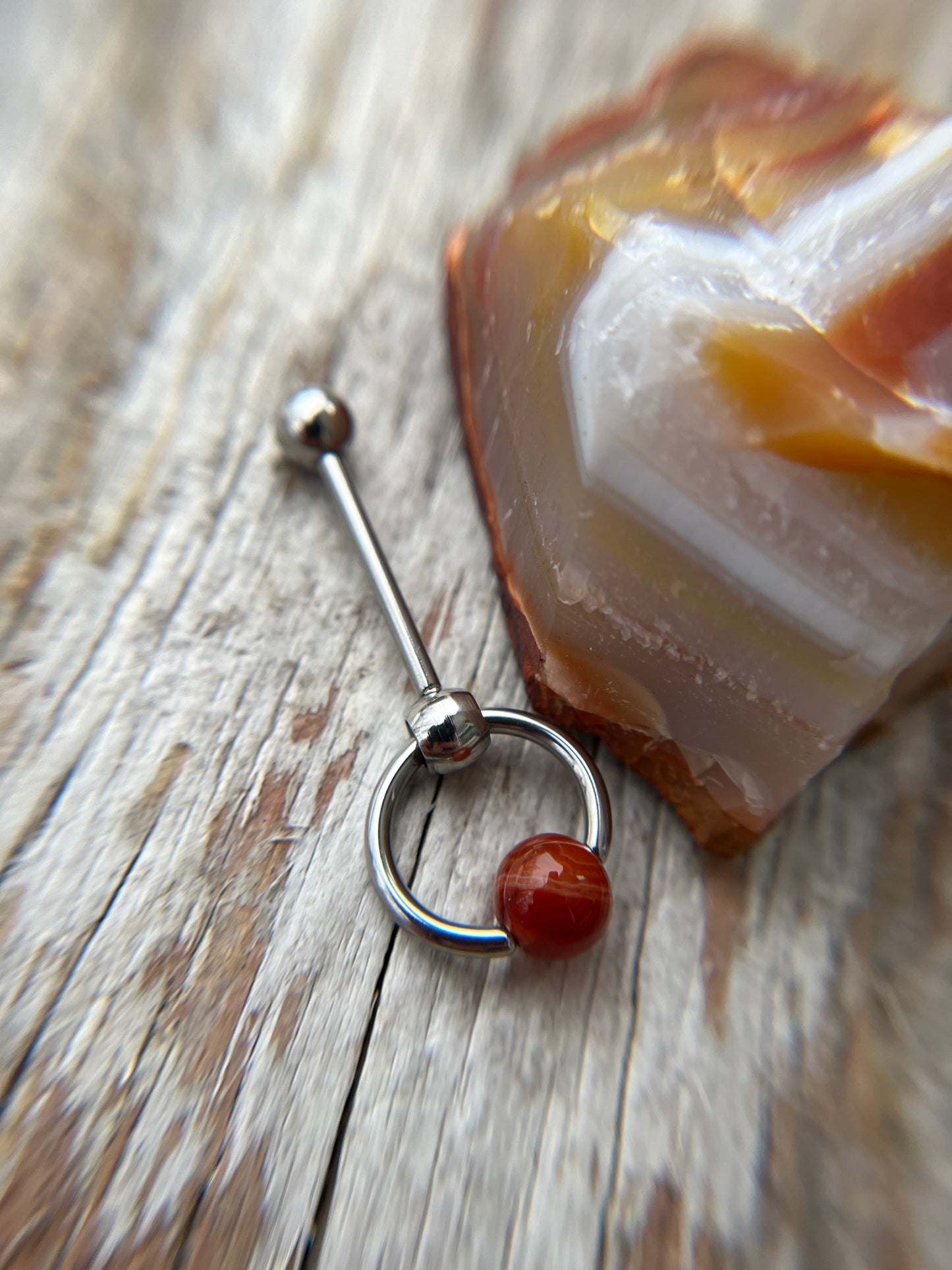 Carnelian Natural Stone Slave Knocker Tongue Barbell