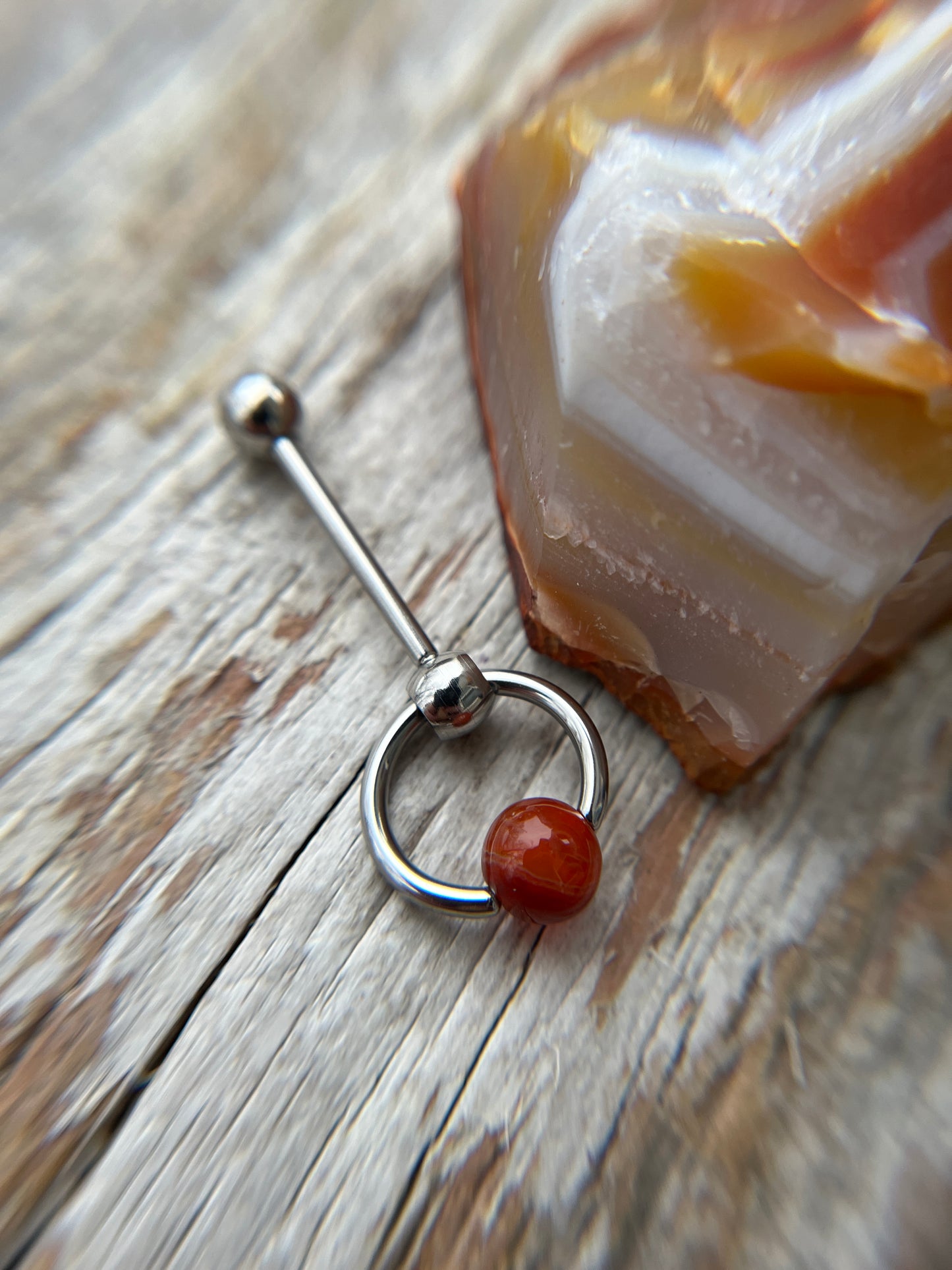 Carnelian Natural Stone Slave Knocker Tongue Barbell