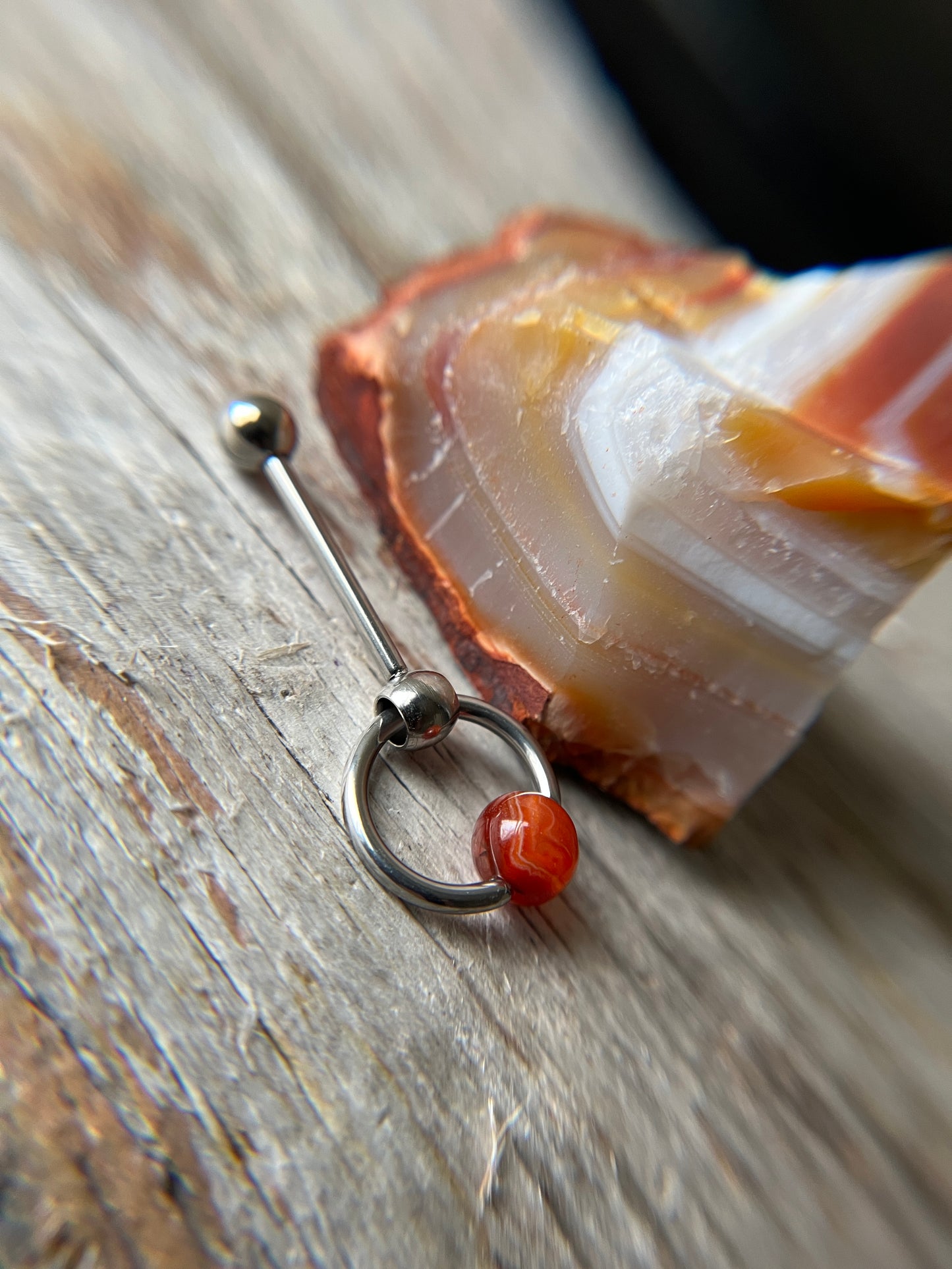 Carnelian Natural Stone Slave Knocker Tongue Barbell