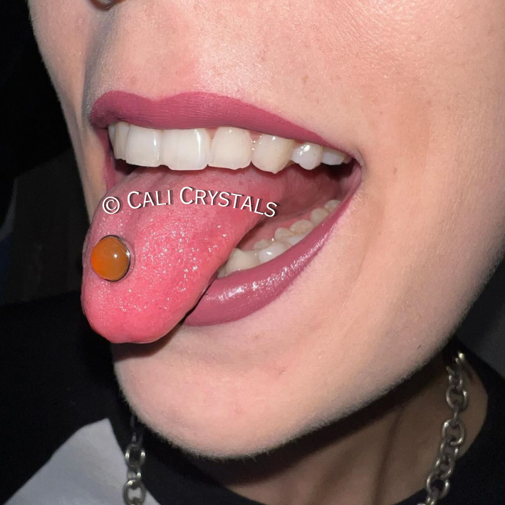 Citrine Natural Stone Tongue Piercing Barbell