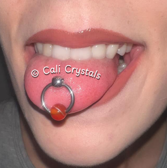 Carnelian Natural Stone Slave Knocker Tongue Barbell