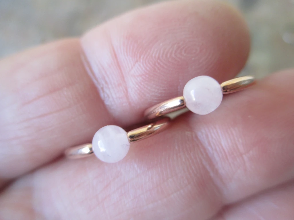 Rose Quartz Natural Stone Rose Gold Titanium Ion Plated CBR Ring