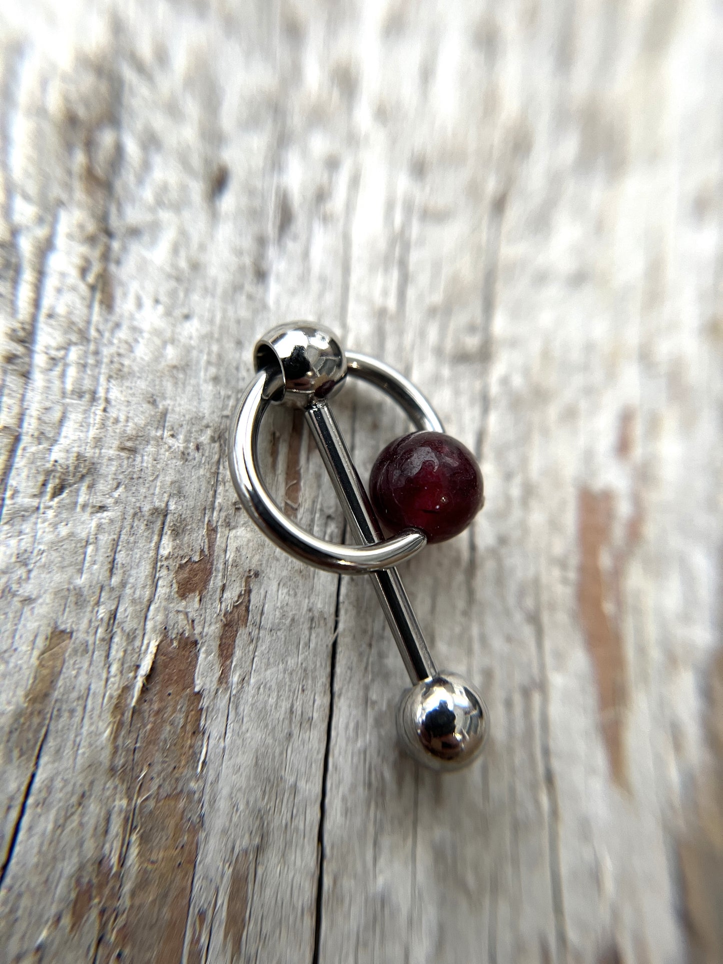 Garnet Natural Stone Slave Knocker Tongue Barbell