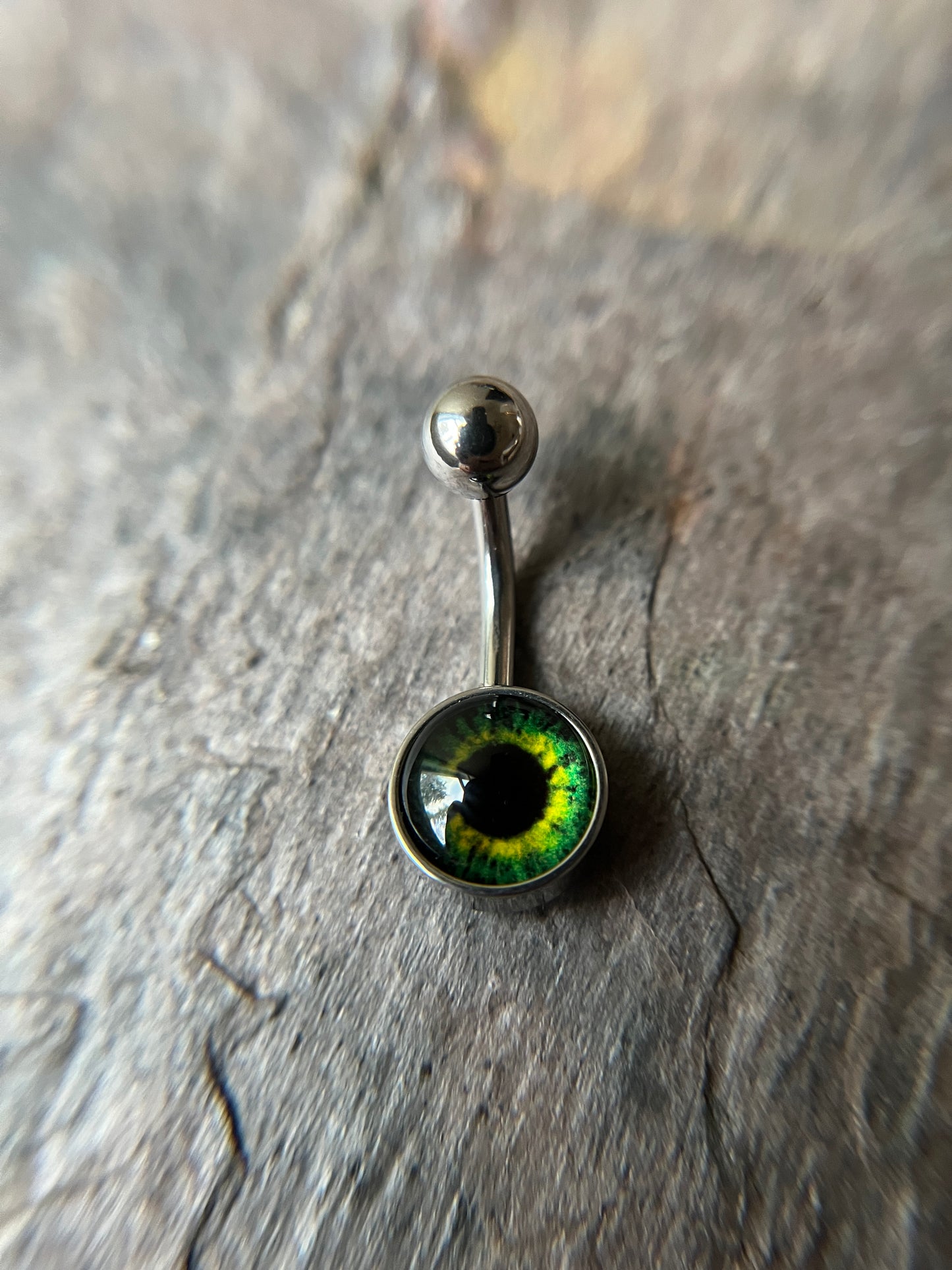 Green Eyeball Glass Cabochon Belly Ring