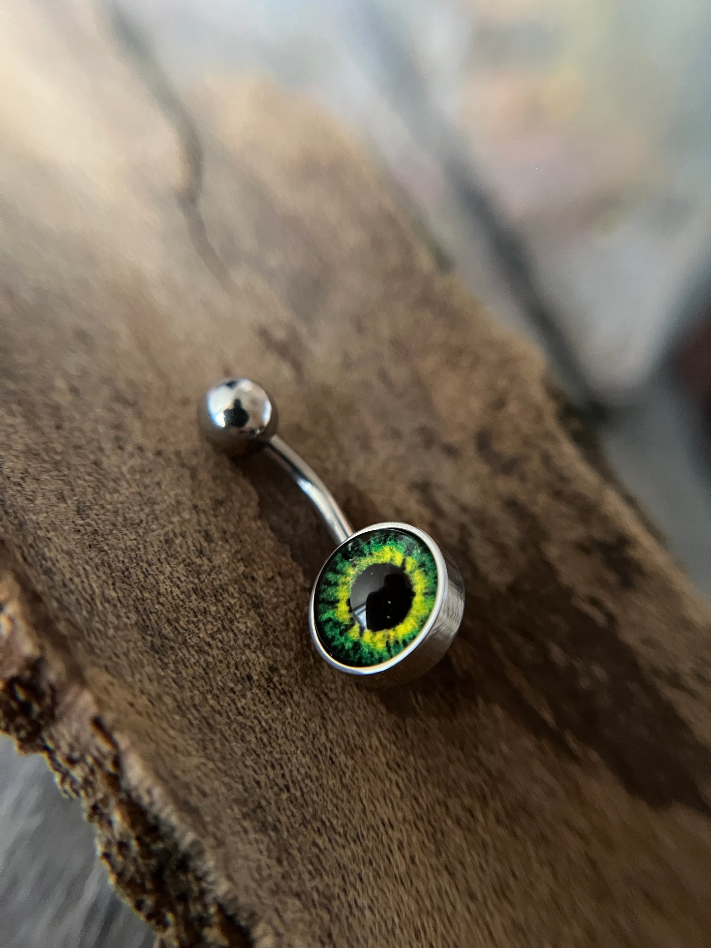 Green Eyeball Glass Cabochon Belly Ring