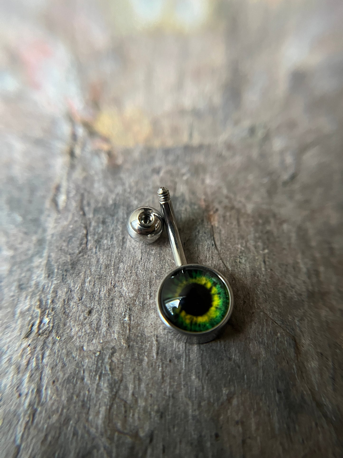 Green Eyeball Glass Cabochon Belly Ring