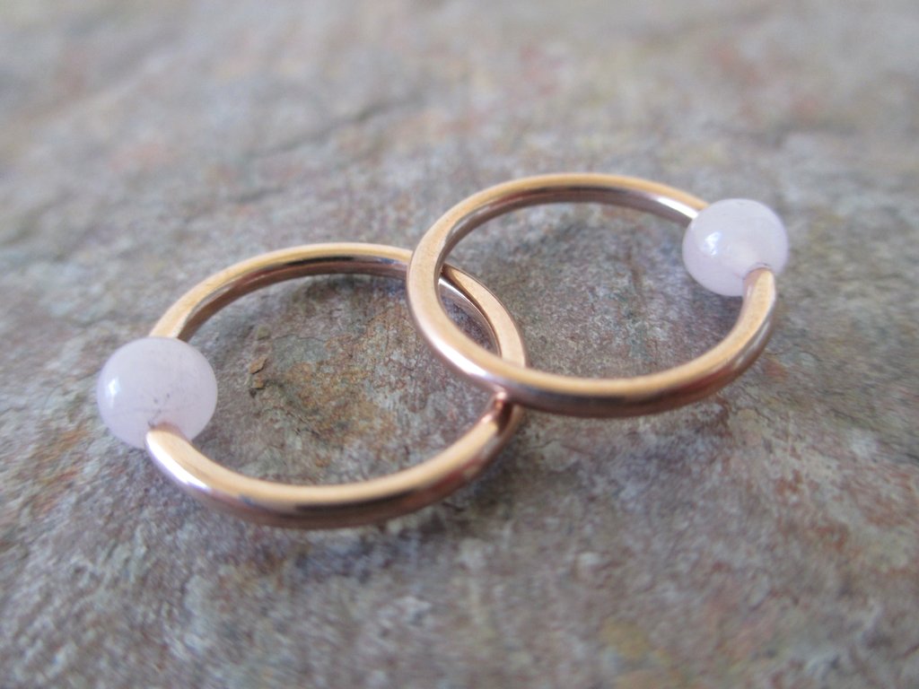 Rose Quartz Natural Stone Rose Gold Titanium Ion Plated CBR Ring