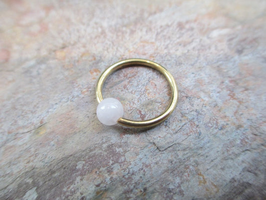 Rose Quartz Natural Stone Gold Titanium Ion Plated CBR Ring