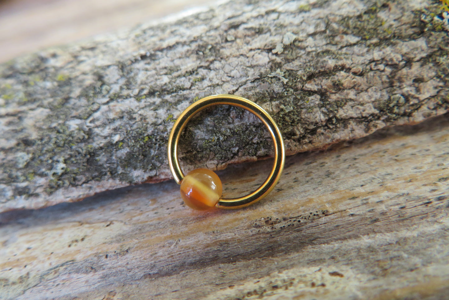 Carnelian Natural Stone Gold Titanium Ion Plated CBR Ring