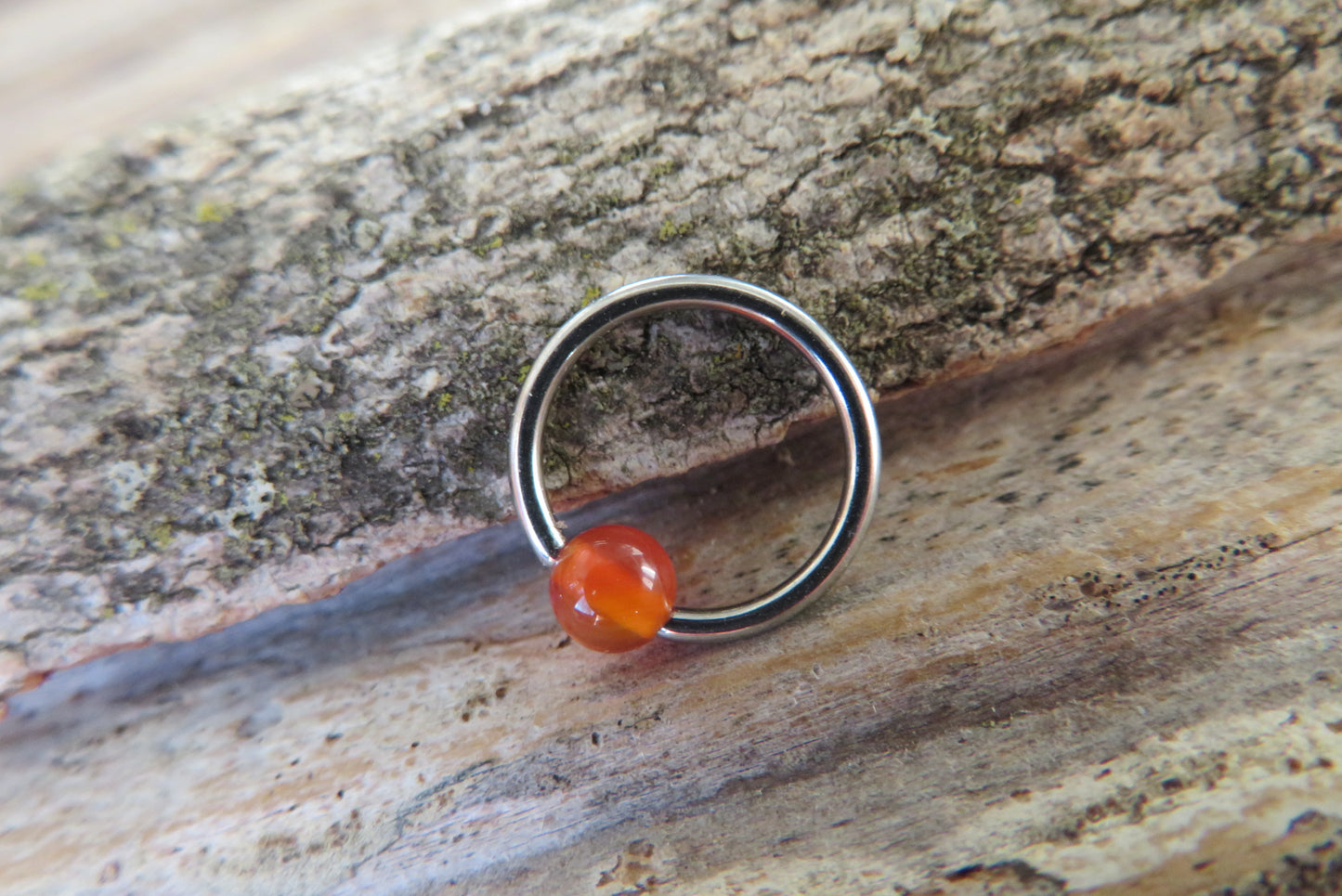 Carnelian Natural Stone Surgical Steel CBR Ring