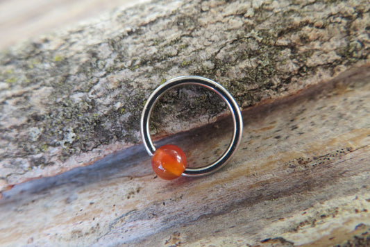 Carnelian Natural Stone ASTM F-136 Implant Grade Titanium CBR Ring