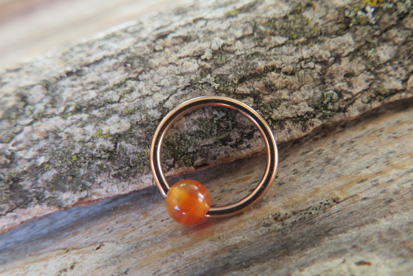 Carnelian Natural Stone Rose Gold Titanium Ion Plated CBR Ring