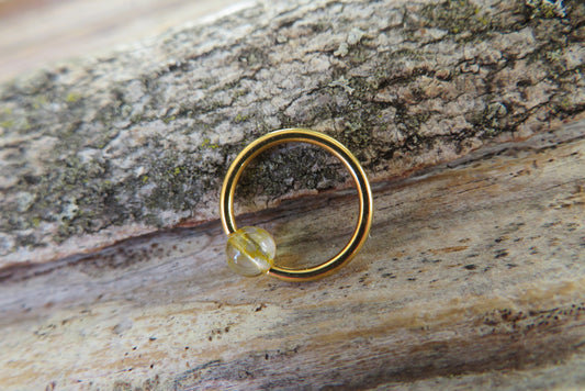 Citrine Natural Stone Gold Titanium Ion Plated CBR Ring