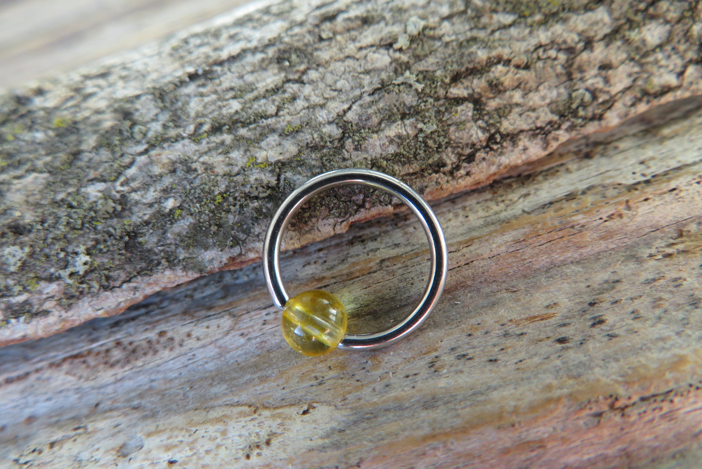 Citrine Natural Stone Surgical Steel CBR Ring