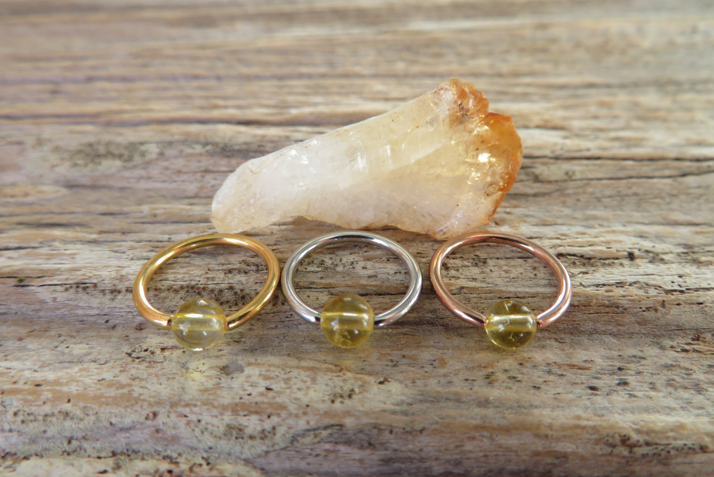 Citrine Natural Stone Gold Titanium Ion Plated CBR Ring