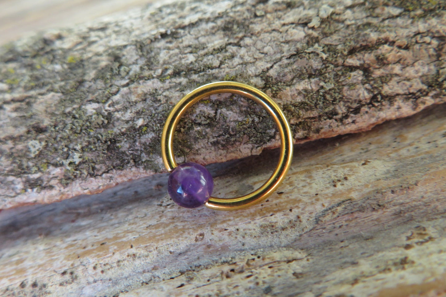 Amethyst Natural Stone Gold Titanium Ion Plated CBR Ring