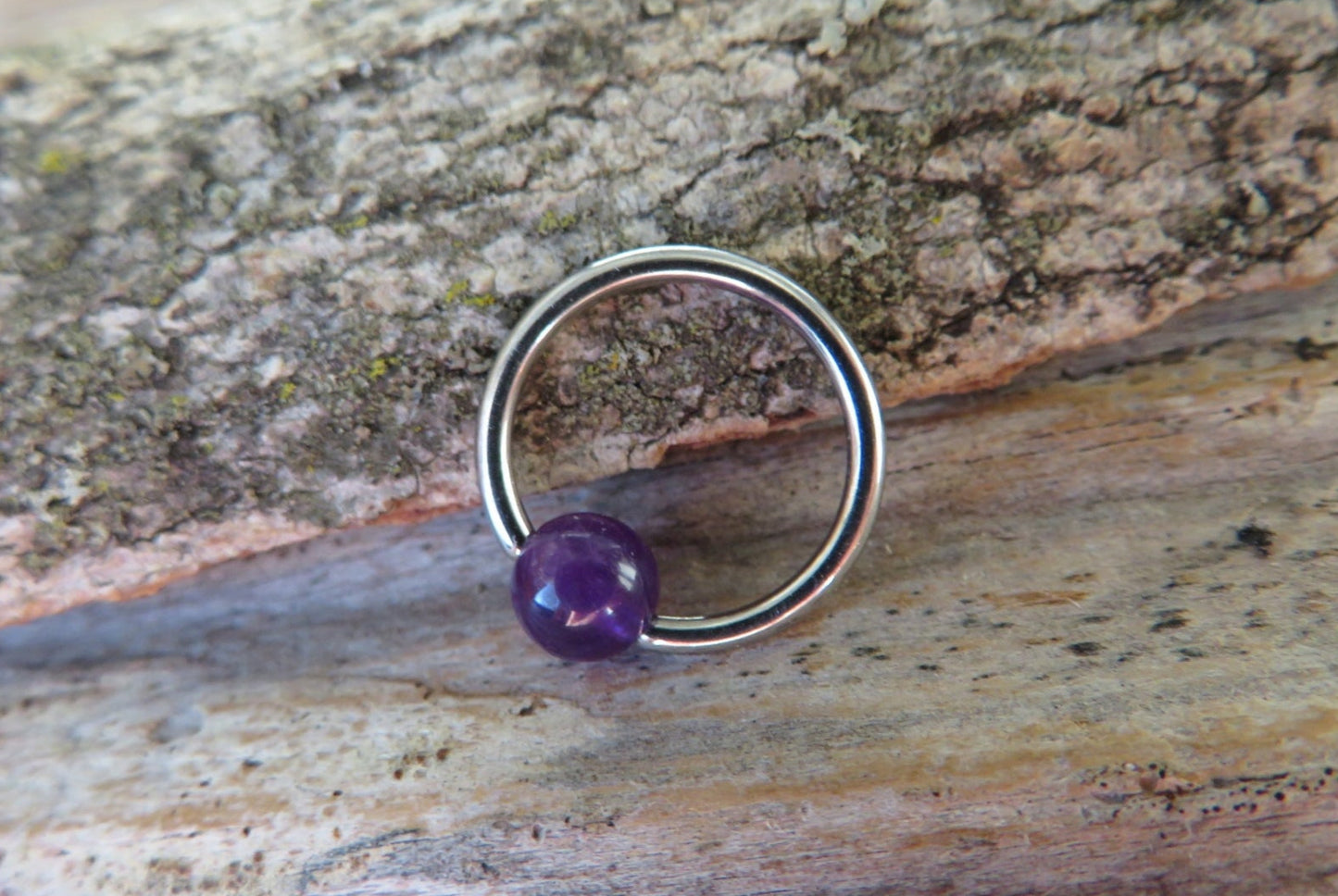 Amethyst Natural Stone ASTM F-136 Implant Grade Titanium CBR Ring