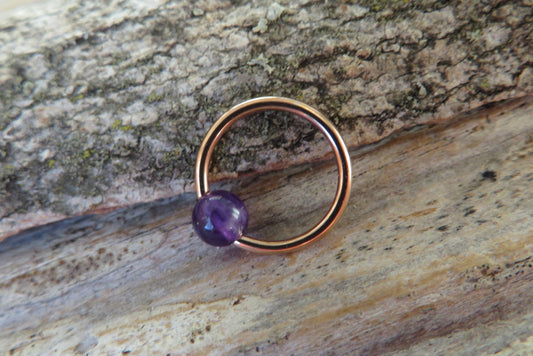 Amethyst Natural Stone Rose Gold Titanium Ion Plated CBR Ring