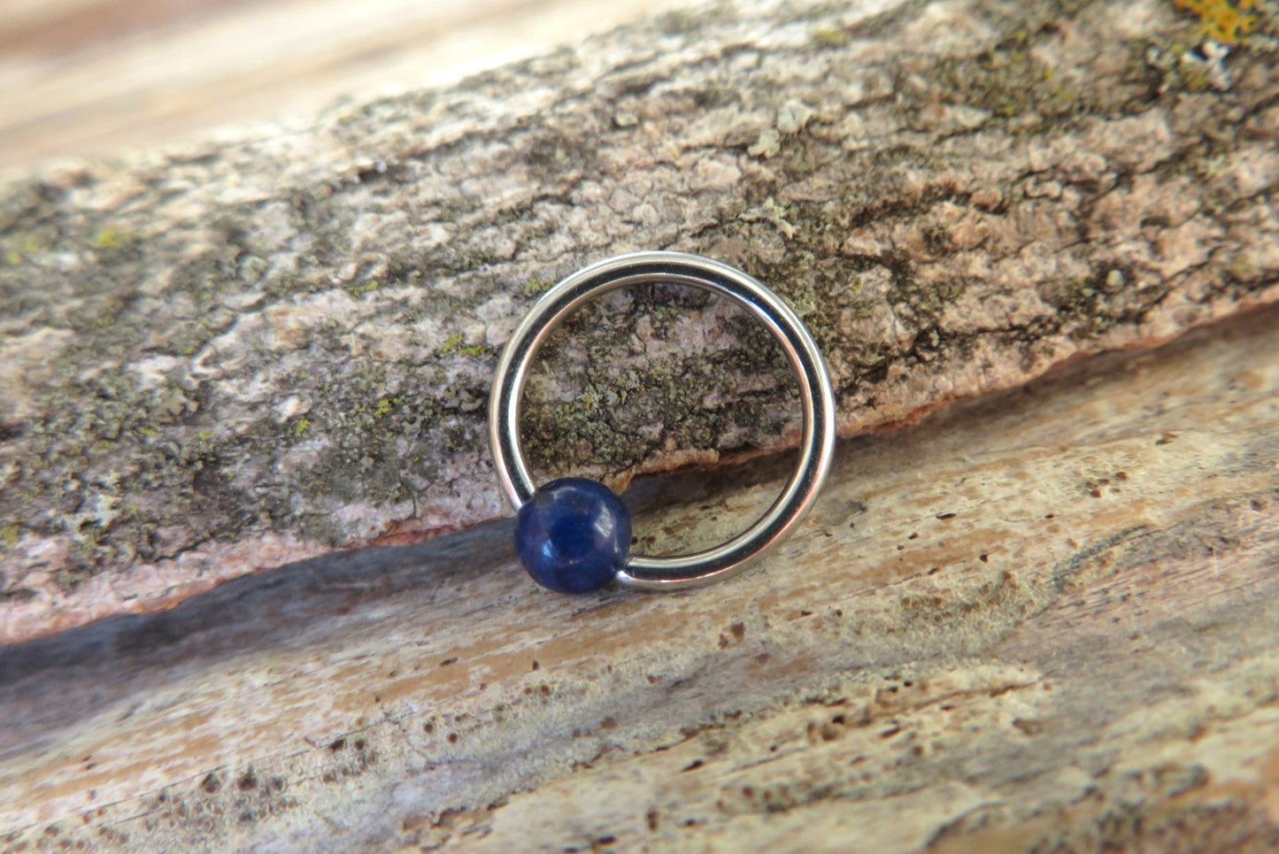 Lapis Lazuli Natural Stone Surgical Steel CBR Ring