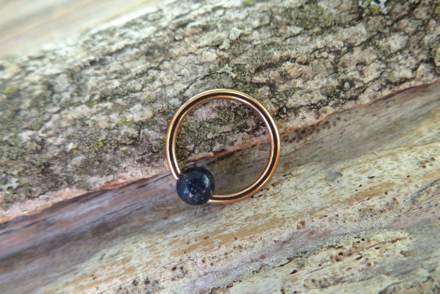 Lapis Lazuli Natural Stone Rose Gold Titanium Ion Plated CBR Ring