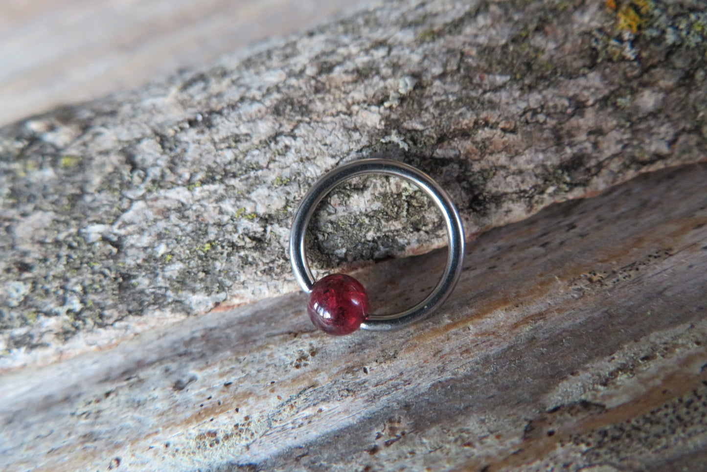 Garnet Natural Stone Surgical Steel CBR Ring