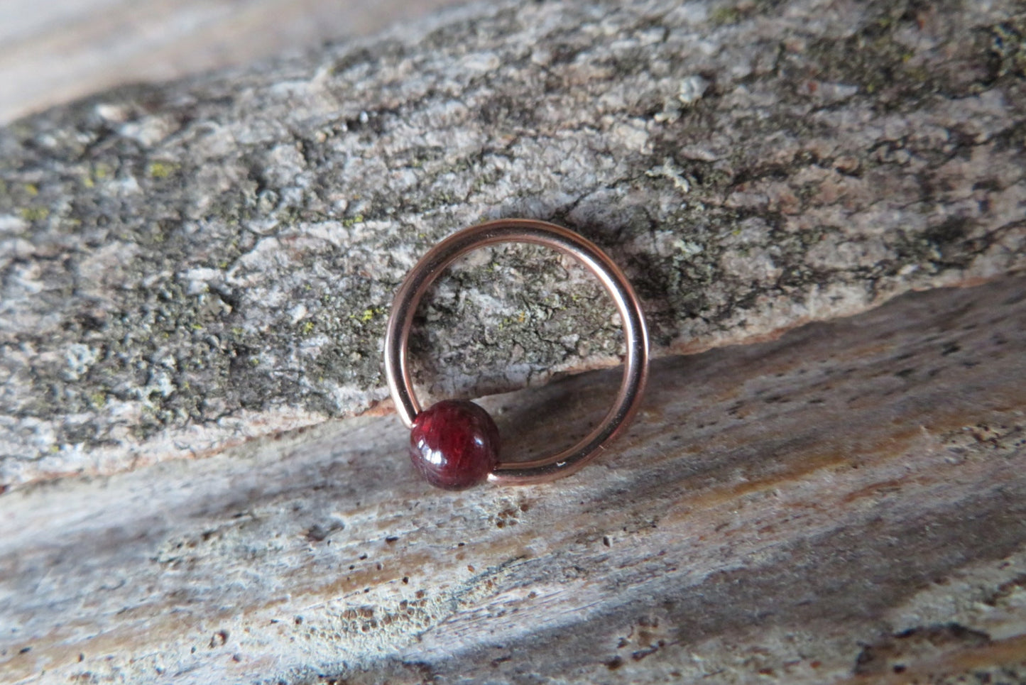 Garnet Natural Stone Rose Gold Titanium Ion Plated CBR Ring