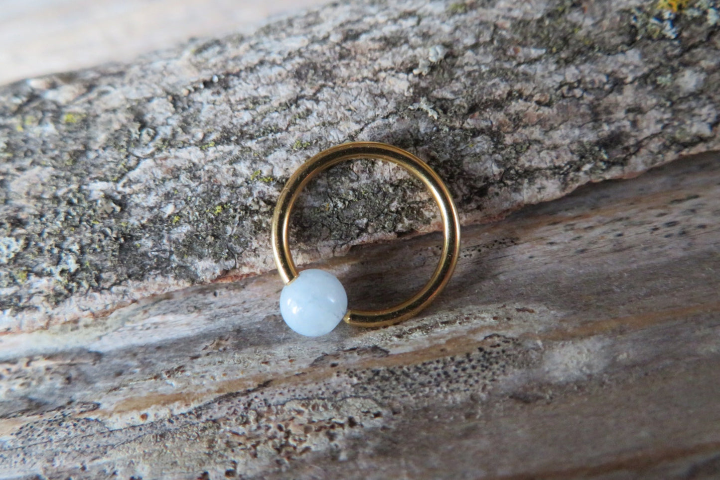 Aquamarine Natural Stone Gold Titanium Ion Plated CBR Ring