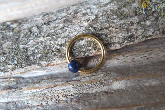 Lapis Lazuli Natural Stone Gold Titanium Ion Plated CBR Ring