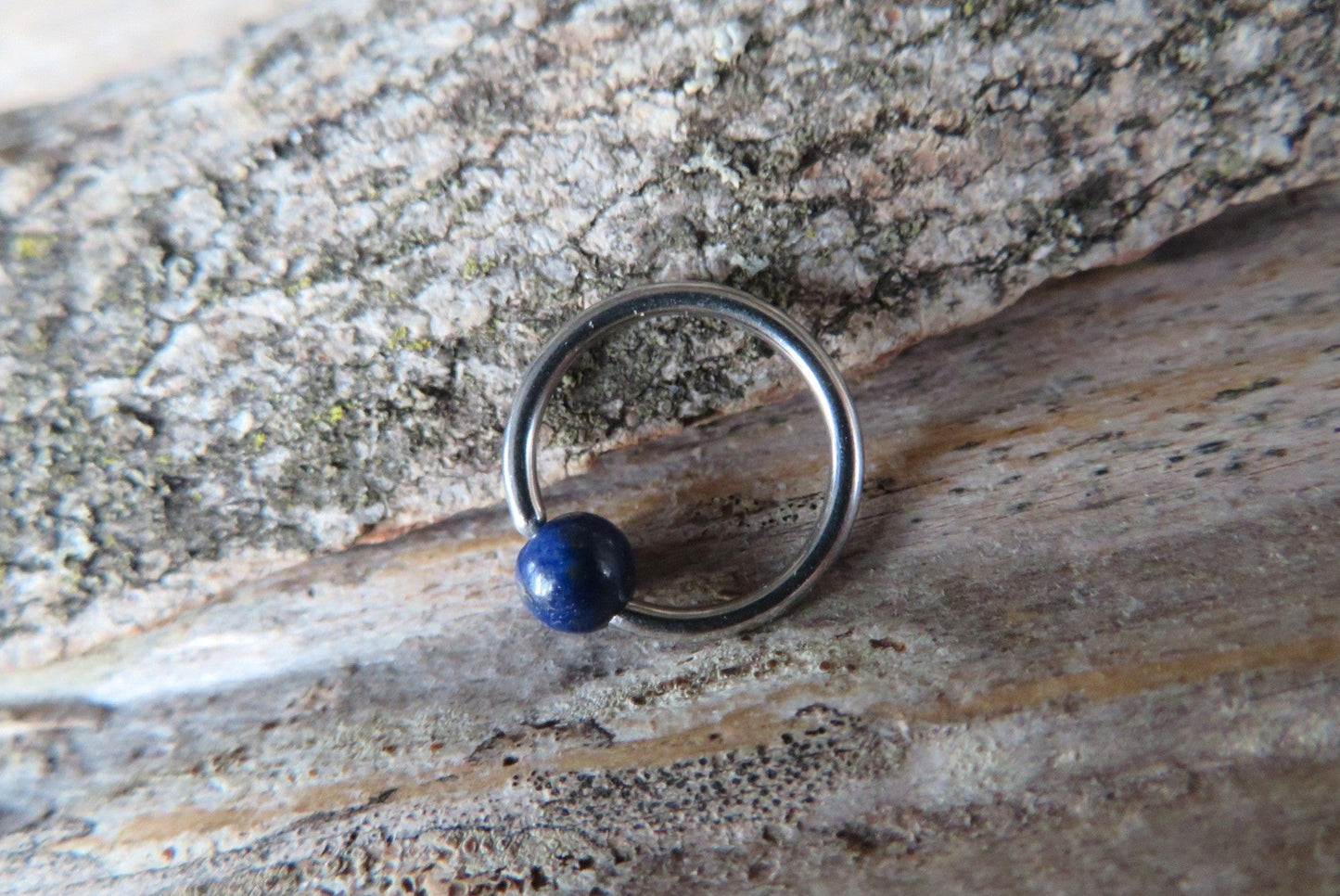 Lapis Lazuli Natural Stone Surgical Steel CBR Ring