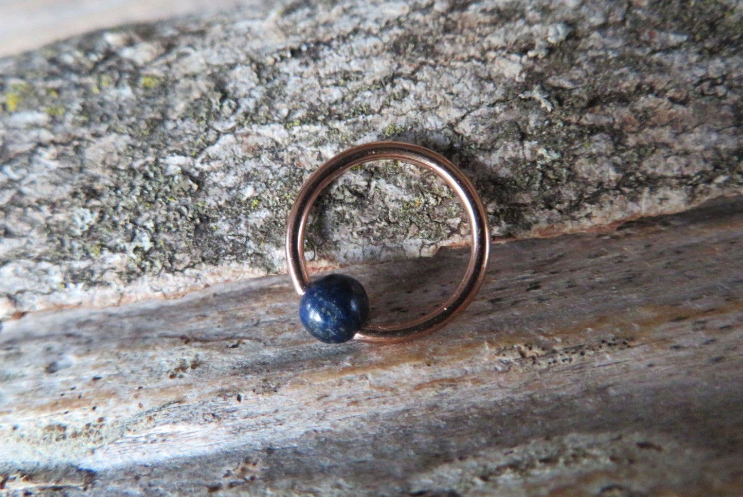 Lapis Lazuli Natural Stone Rose Gold Titanium Ion Plated CBR Ring