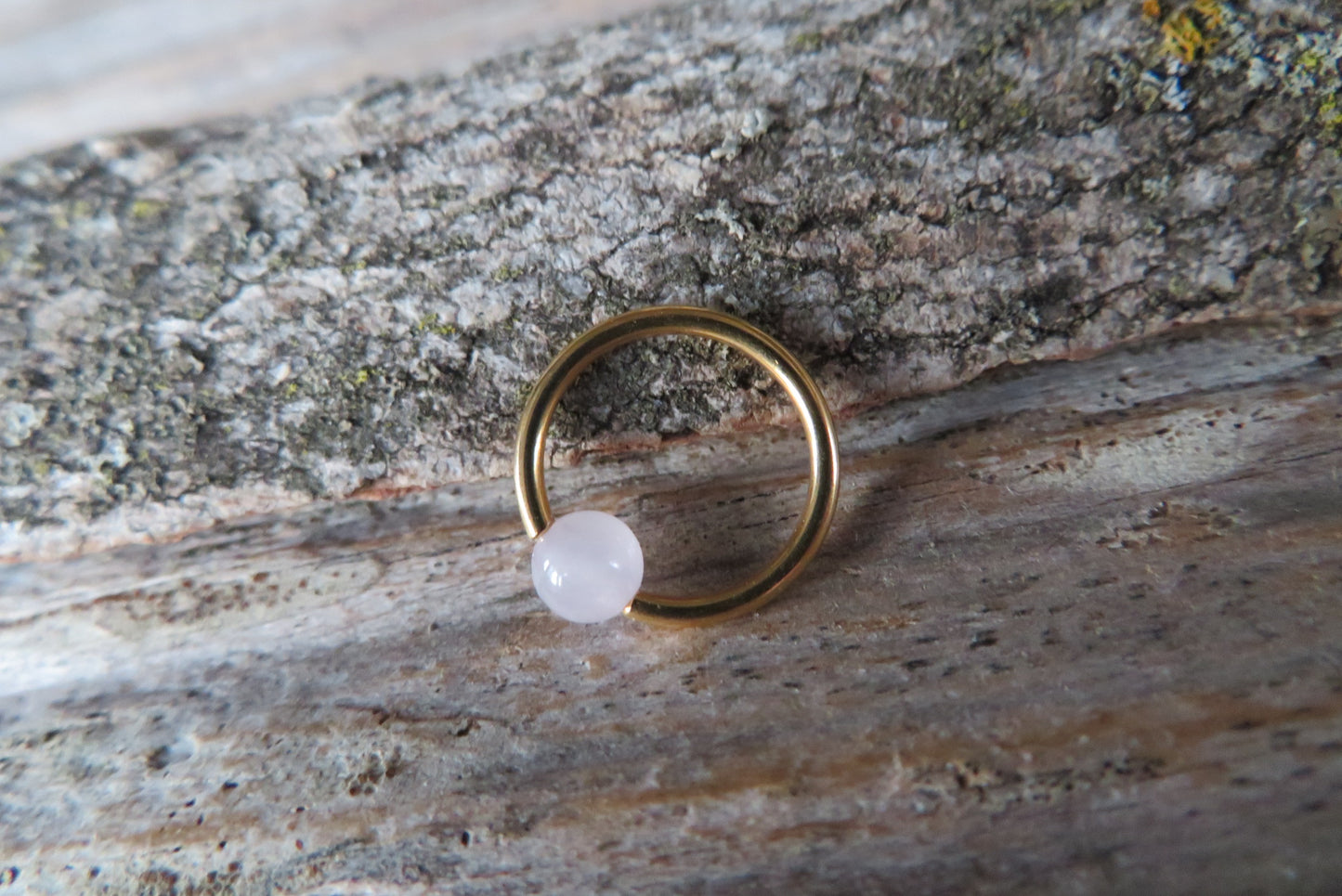 Rose Quartz Natural Stone Gold Titanium Ion Plated CBR Ring