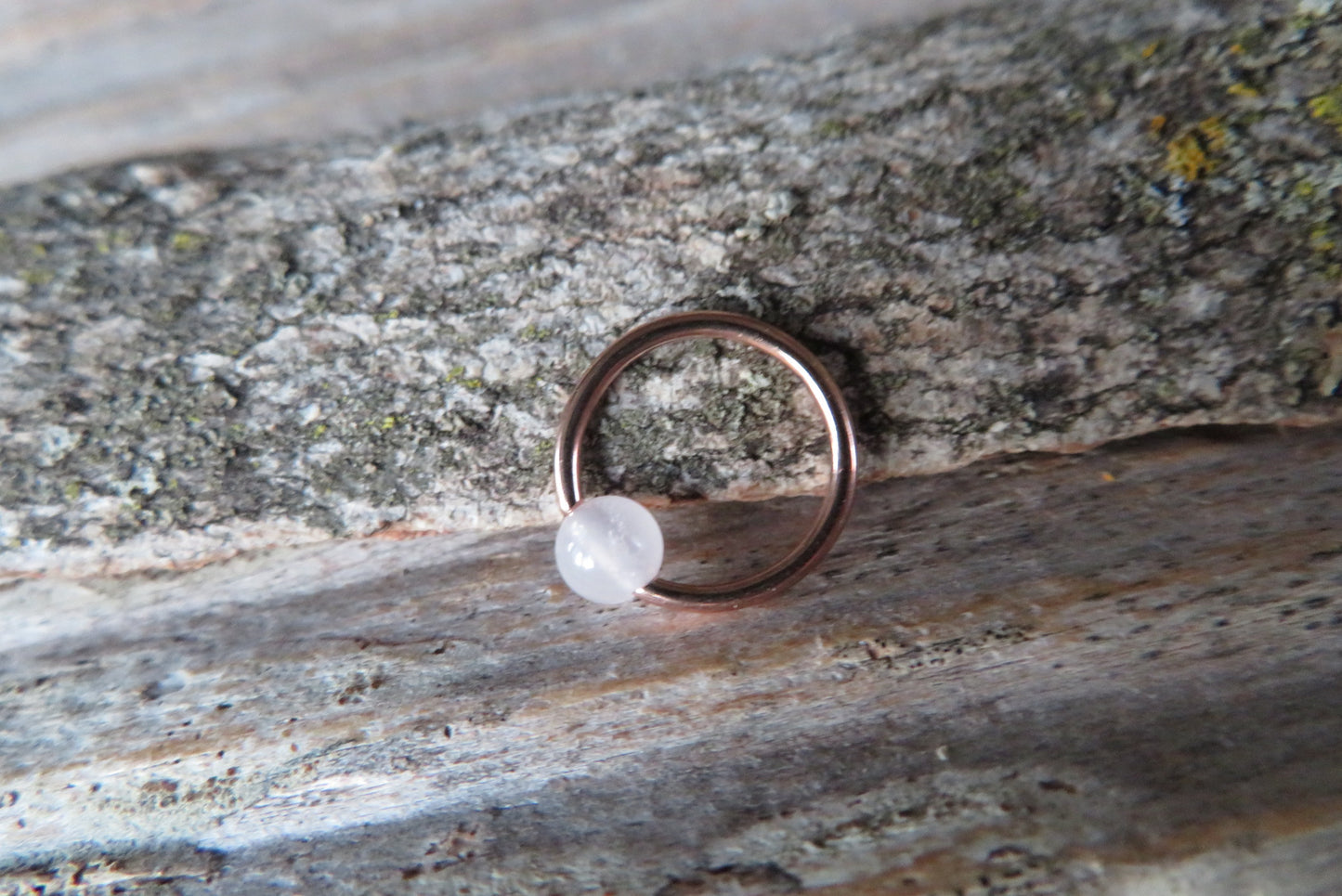 Rose Quartz Natural Stone Rose Gold Titanium Ion Plated CBR Ring