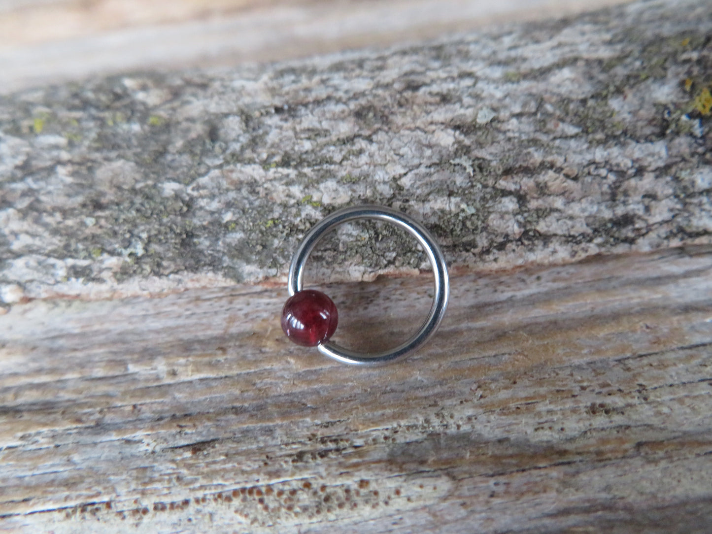 Garnet Natural Stone Surgical Steel CBR Ring