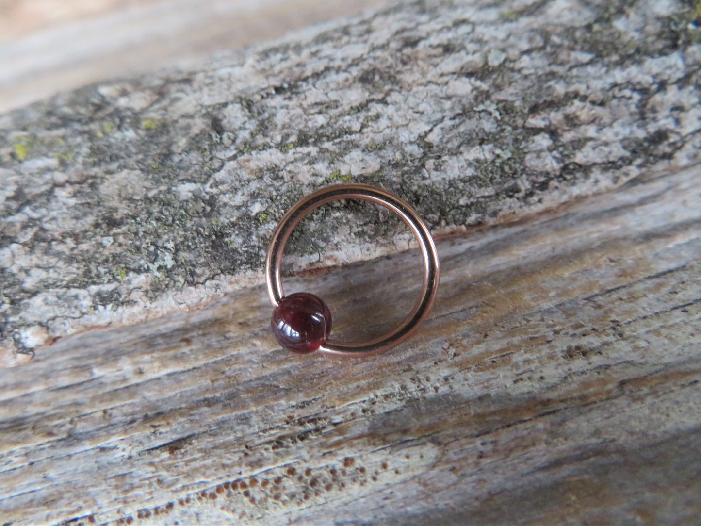 Garnet Natural Stone Rose Gold Titanium Ion Plated CBR Ring